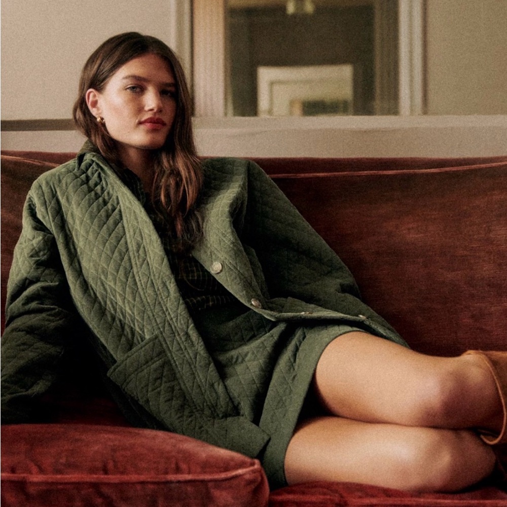 Sezane Malia Olive Quilted Mini Skirt 36/4 NWT - Picture 3 of 5